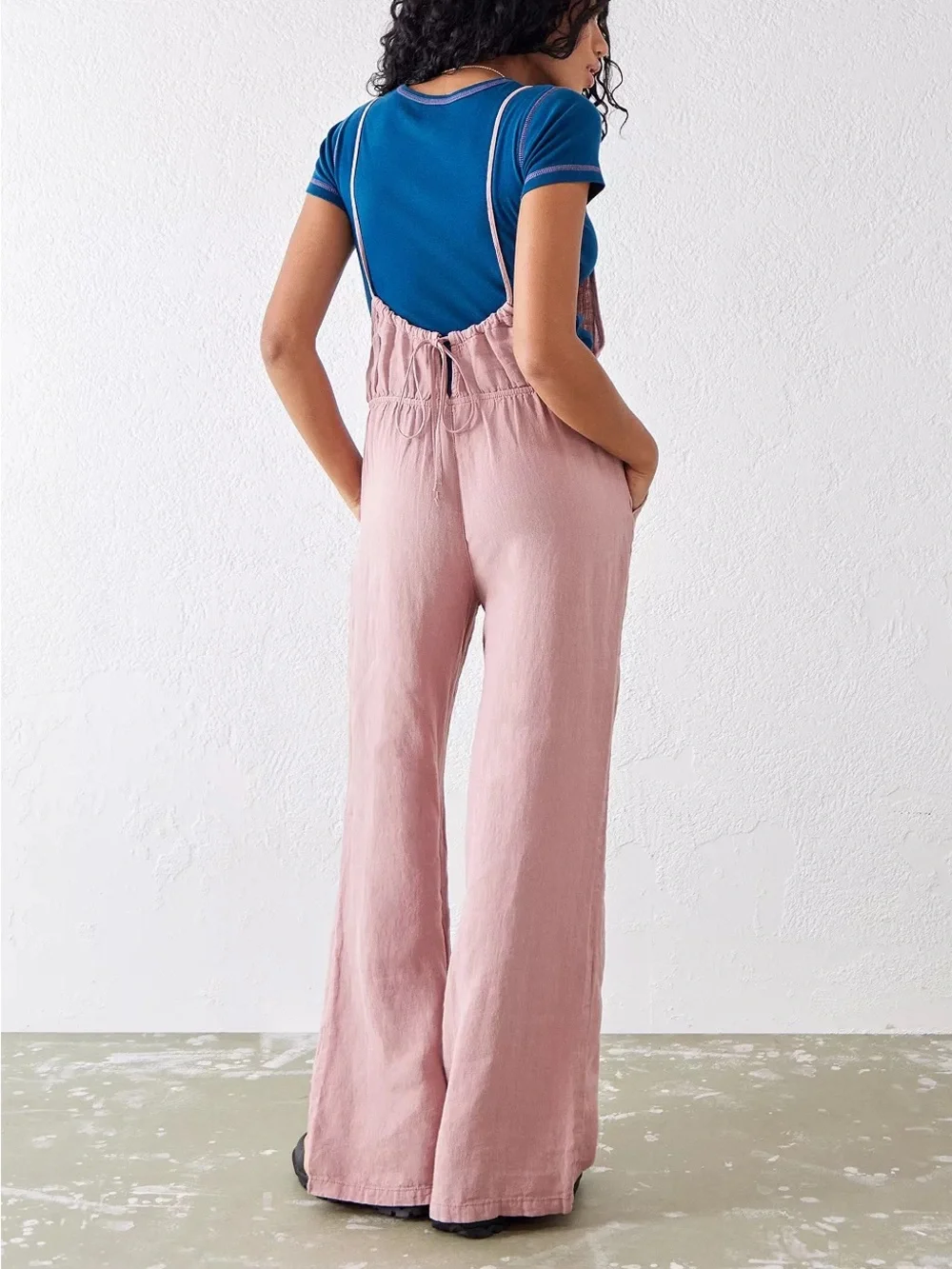 BDG Corin Strappy Dungarees Overalls Jumpsuit Pink Linen Medium - Picture 4 of 11